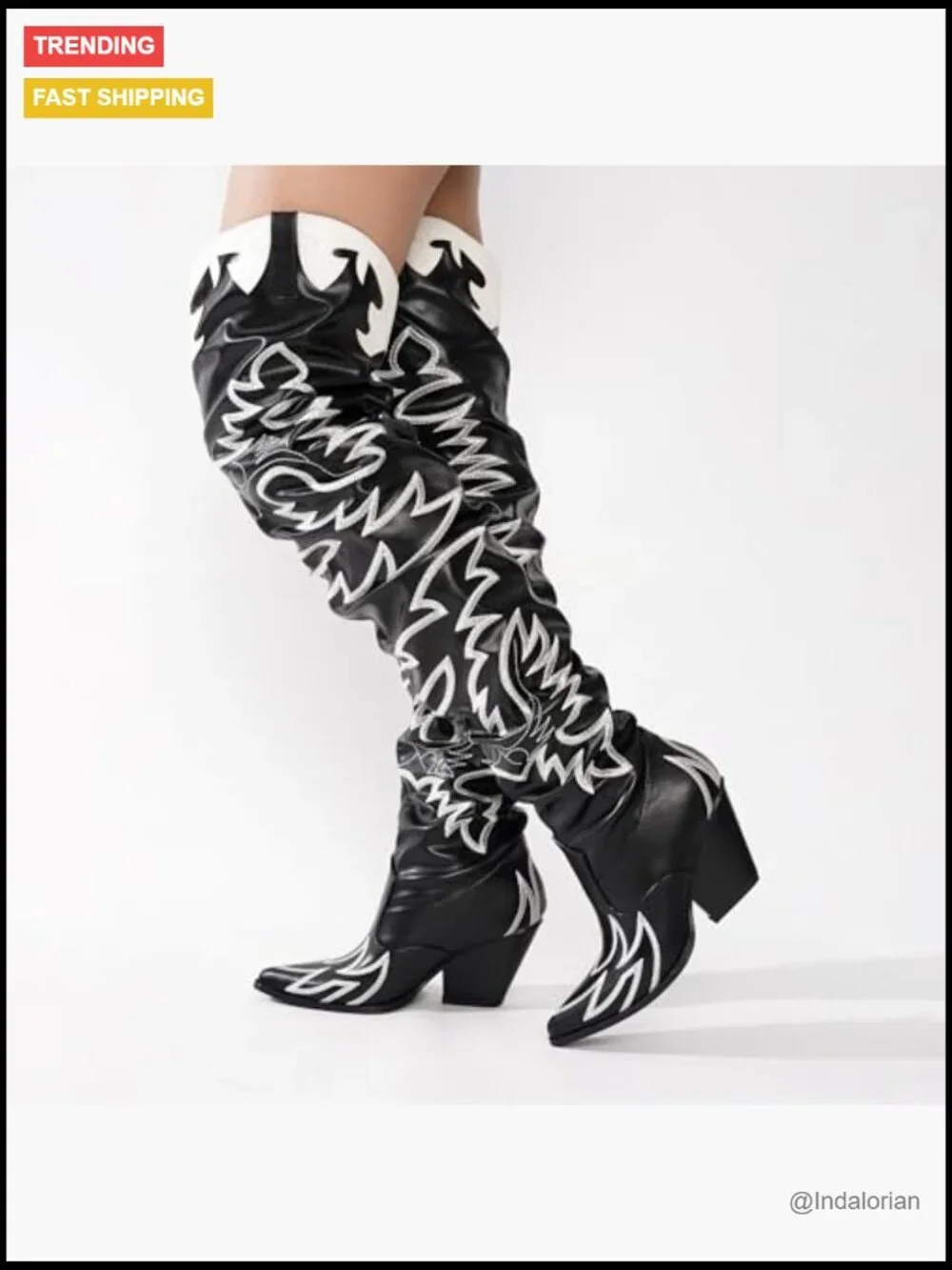 Women's Western Thigh High Over The Knee Cowboy Boots Chunky Block Heel